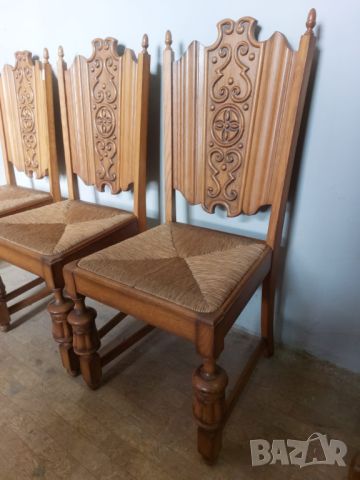 6 броя трапезни столове от дъбов масив с ратанови седалки, снимка 4 - Столове - 45339908
