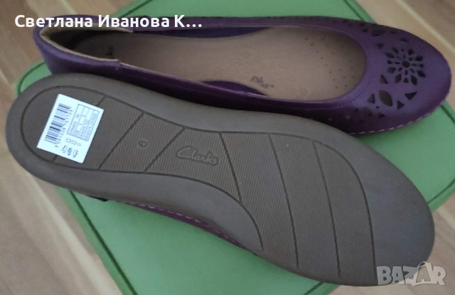 Нови лилави дамски балерини Clarks, снимка 3 - Пантофи - 53136021