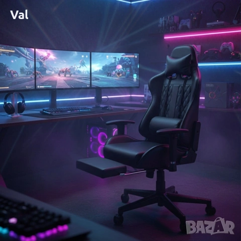 Геймърски стол с прибираща се подложка за крака и функция за масаж - черен, снимка 10 - Столове за офис - 53641895