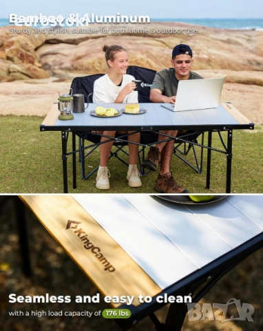 Сгъваема къмпинг маса KingCamp, голяма къмпинг маса 136 х 70 см, до 80 кг, за 4-6 души, навиващ се , снимка 7 - Къмпинг мебели - 52777101