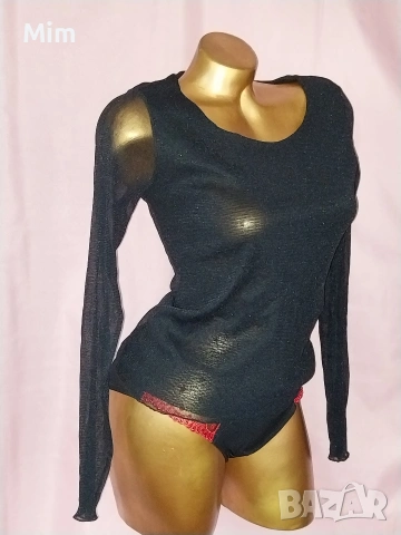S/M Черна еластична блуза с дълъг ръкав , снимка 2 - Блузи с дълъг ръкав и пуловери - 53398581