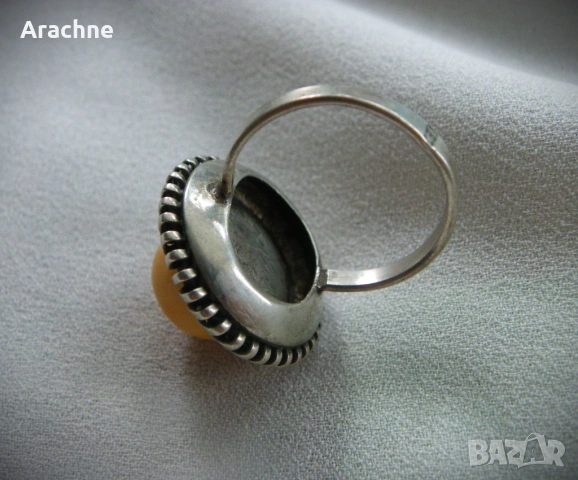 Скандинавски сребърен пръстен с кралски кехлибар, снимка 3 - Пръстени - 47160567