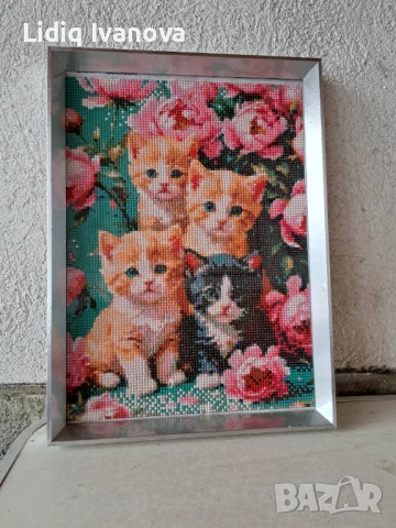 Диамантен гоблен котки-готов и рамкиран, снимка 2 - Гоблени - 50769450