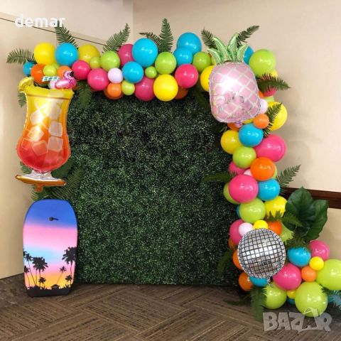 Тропически комплект арка с цветни балони, балони от фолио ананас, 132 бр., лятна декорация за парти, снимка 8 - Други - 46446262