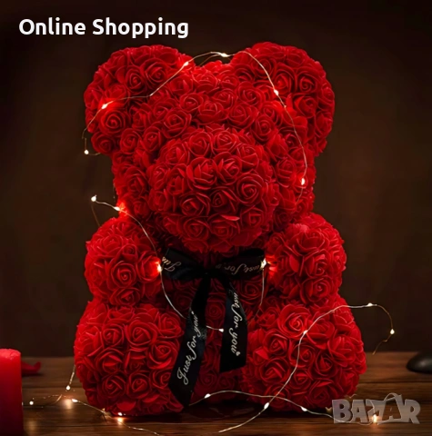 Плюшено мече с LED рози - подарък за мама, момиче, баба - комплект вечни рози 25 см, снимка 12 - Други - 53404881