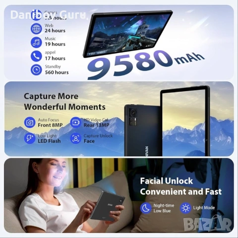 11-инчов таблет с 4G LTE и 5G WiFi, Android 14, таблет 36GB RAM + 256GB ROM/9580mAh/2000*1200 , снимка 4 - Таблети - 53440886