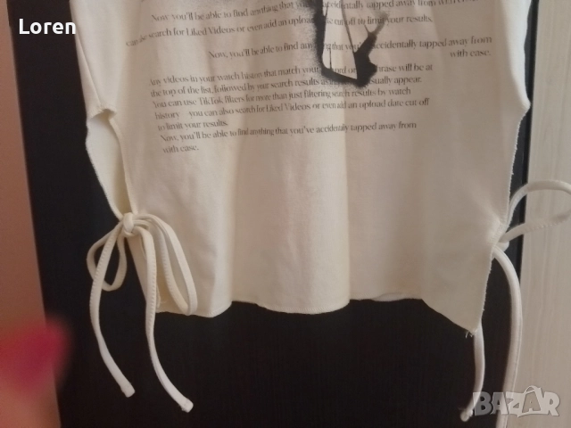 Ново!*Bershka*Къса кремава готина тениска с 🎀 💋панделки🎀💋, снимка 4 - Тениски - 52637542