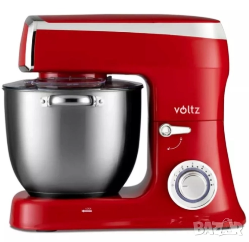 Планетарен миксер с купа от инокс Voltz, 2100W, 7.5 литра, 3 бъркалки, 6 степени + Pulse, LED, Черве, снимка 7 - Друга електроника - 52106091
