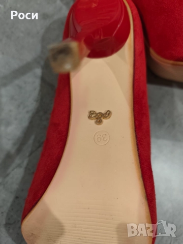 Червени дамски елегантни велурени обувки с висок ток, номер 39, снимка 7 - Дамски елегантни обувки - 52791771