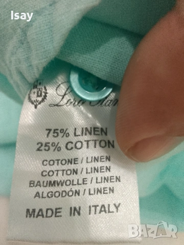 Мъжка риза с качулка ЛОРО ПИАНА минт цвят 75% лен 25% памук, снимка 3 - Ризи - 53919308