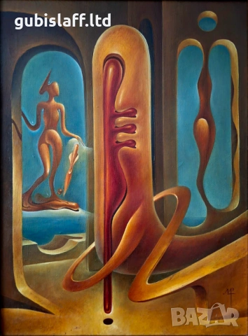 Картина "Идолът", сюрреализъм, худ. М. Рафаилов, снимка 2 - Картини - 53968996