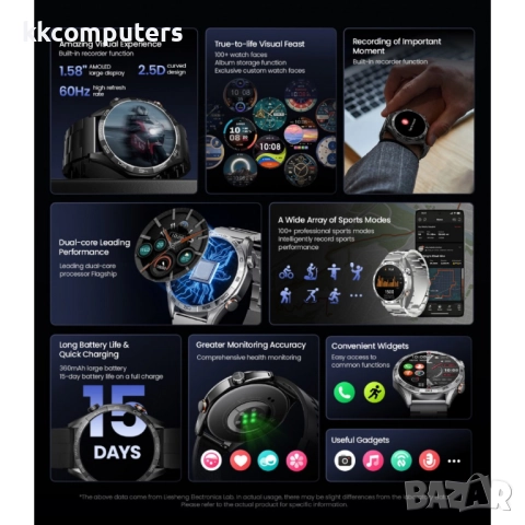 HAYLOU Solar 5 Смарт часовник-1.58" AMOLED, Bluetooth обаждания, NFC, 150+ спорта, 24/7 здравен мони, снимка 3 - Смарт часовници - 52537145