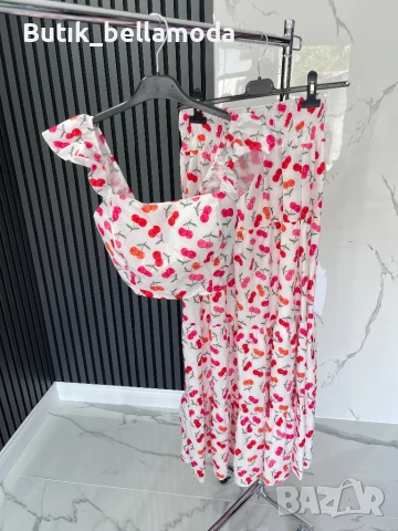 Бял сет топ и пола cherry , снимка 3 - Комплекти - 50650117