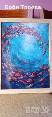абстрактно платно с подводни риби - Ярки коралови рифове и морски живот, Модерен постер за декорация, снимка 4 - Картини - 52008386