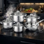 Комплект съдове за готвене 12 части Cheffinger, с индукционно дъно и стъклени капаци – тенджери, кас, снимка 1