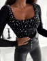 Дамска черна блуза с перли, снимка 2