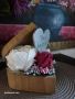Дървена кутия сърце със сапунени цветя - рози и божур