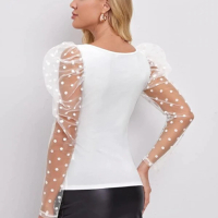 Бяла блуза, Бяла блуза на точки, Елегантна блуза, снимка 3 - Корсети, бюстиета, топове - 44977074