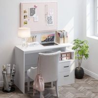 Компютърно бюро, Малко бюро за домашен офис с 2 чекмеджета, Маса за лаптоп с 1 рафт, Бюра в модерен , снимка 3 - Бюра - 45367387