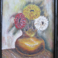 Картина -масло, картон ,ваза с цветя, 30х25см., снимка 2 - Картини - 45055398