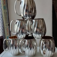 Прекрасни чаши(халби)шест броя силвер плейт(silver plate)вместимост 350 мл., снимка 1 - Чаши - 45254333