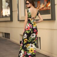 дамска лятна рокля с флорален принт, GOSSIP, (36,38,40) черен, снимка 1 - Рокли - 45508772