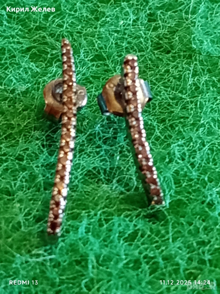 Сребърни обеци тип bar stud с инкрустирани кристали стил и елегантност 27742, снимка 1