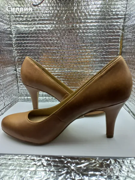 Нови елегантни дамски обувки на ток, естествена кожа, кафяви, 5th Avenue, купени от Deichmann, N 36, снимка 1