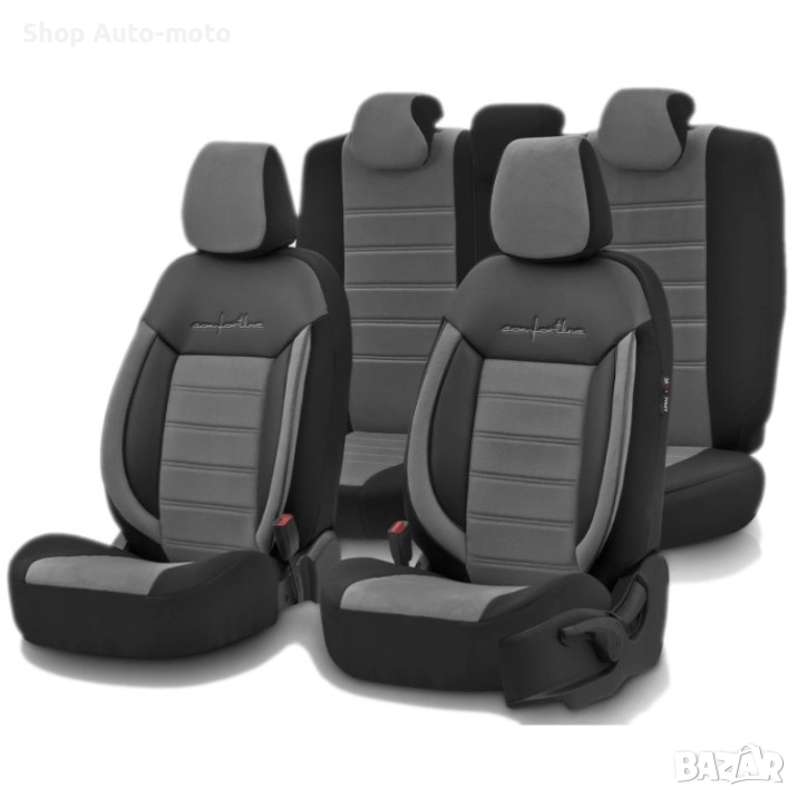 К-т Луксозна Тапицерия Automat-OTOM, Текстил с еко кожа, COMFORT LINE Design, Сиво-Черна със сив шев, снимка 1