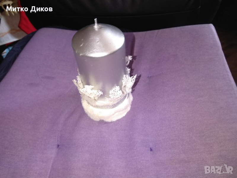 Декоративна свещ дебела с панделка Н-103мм и фи 65мм нова, снимка 1