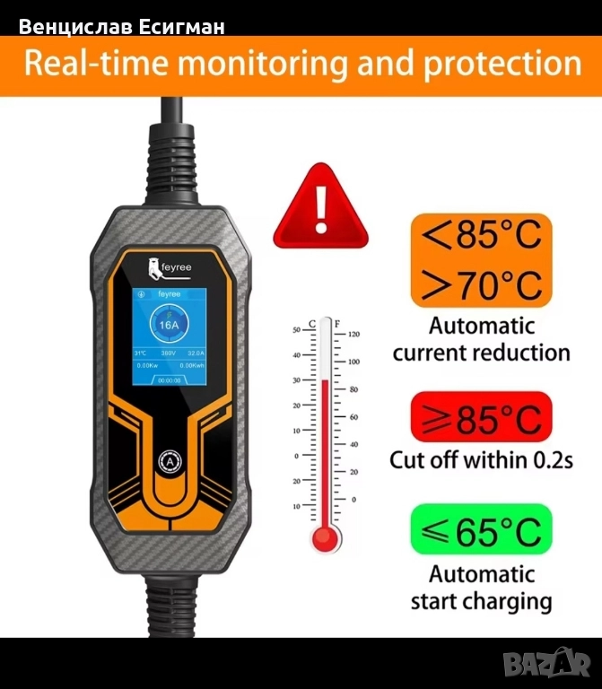 Зарядна станция електромобил 7,4kw 32A, снимка 1