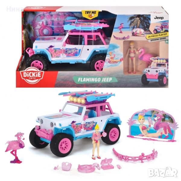 Автомобил Dickie Jeep Flamingo, 22 см, Фигура, Светлинни и звукови ефекти, Мащаб 1:24, Многоцветен, снимка 1