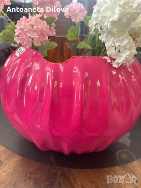 Розова метална кръгла ваза, снимка 1