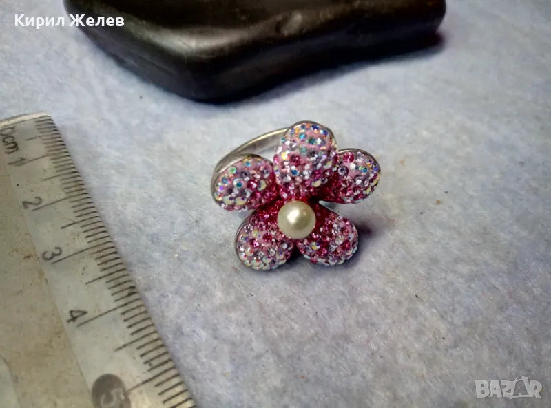 СКЪПОЦЕНЕН СРЕБЪРЕН ПРЪСТЕН ЦВЕТЕ СРЕБРО 925 с БЯЛА НАТУРАЛНА ПЕРЛА ЕМАЙЛ РАЗНОЦВЕТНИ КАМЪЧЕТА 49226, снимка 1