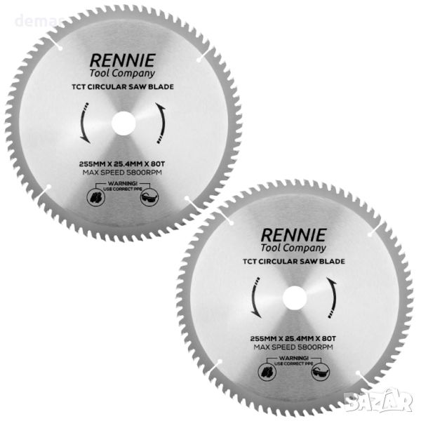 Rennie Tools TCT Циркулярни ножове, 255 мм остриета за трион 25,4 мм отвор с 80 зъба (2 броя), снимка 1