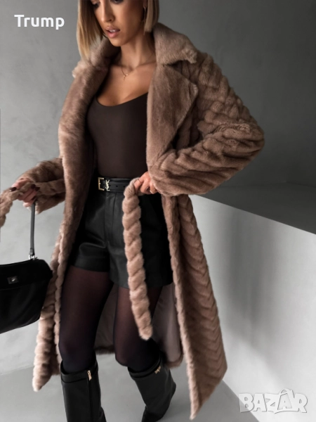 Красиво палто, еко косъм, имитация кожа, цвят кафяв, снимка 1