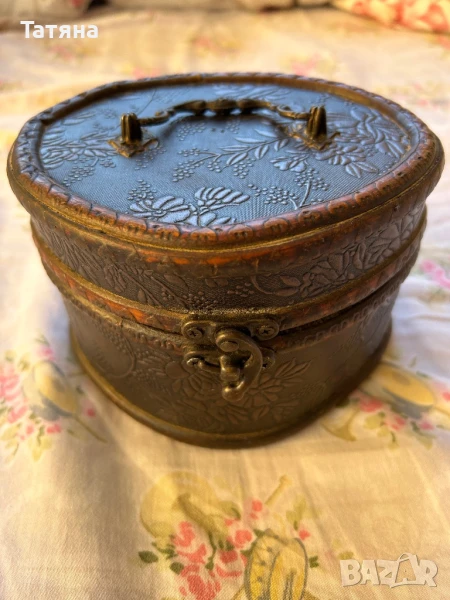 Голяма кутия за бижута винтидж от дърво и кожа, снимка 1