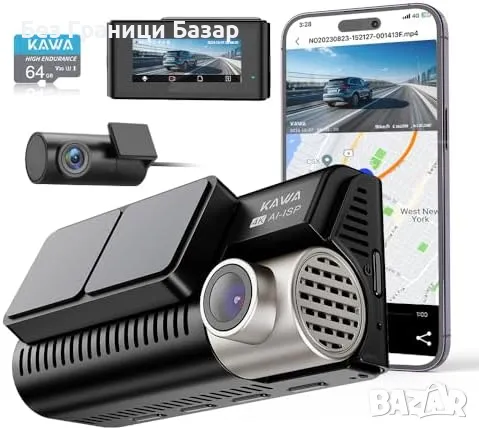 Нова 4K UHD Автомобилна Камера Предна Задна WiFi, GPS, WDR Видеорегистратор, снимка 1