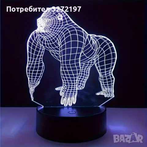 Холограмна 3D LED лампа Горила-дистанционно управление 16 цвята+други режими на управление, снимка 5 - Настолни лампи - 49514484