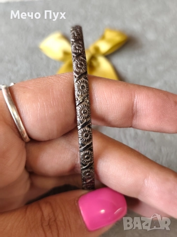 Стара сребърна твърда гривна (325), снимка 4 - Гривни - 51742184