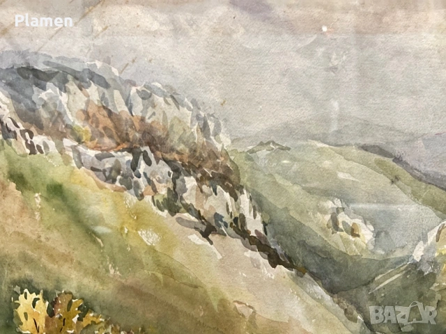 УНИКАТ СТАРА КАРТИНА АКВАРЕЛ ПОДПИСАНА ПЕЙЗАЖ, снимка 3 - Картини - 54069615