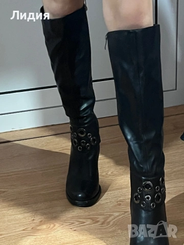 Дамски черни високи ботуши с ток MatStar, снимка 2 - Дамски ботуши - 53375876