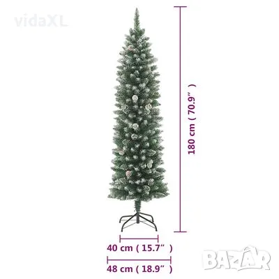 vidaXL Изкуствена тънка коледна елха със стойка, 180 см, PVC (SKU:345166), снимка 4 - Декорация за дома - 48340962