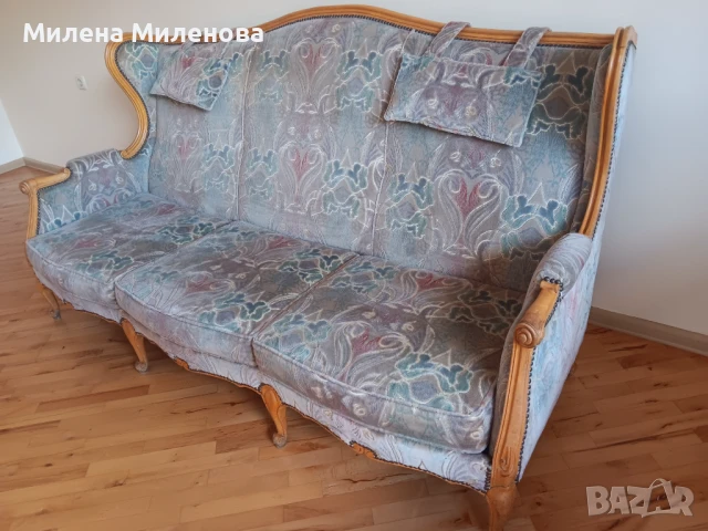 Винтиж диван тройка , снимка 3 - Дивани и мека мебел - 51000565