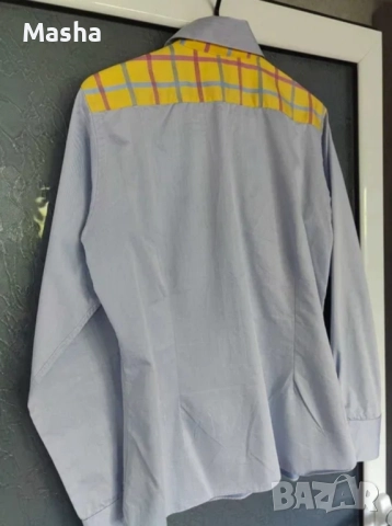 Дамска синя ретро риза GrosVenor London 14 UK M, снимка 5 - Ризи - 52355034