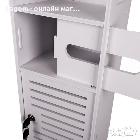 Свободностоящ шкаф за баня, с държач за тоалетна хартия, заключващ се, 80x2x2 см, снимка 3 - Шкафове - 52562684