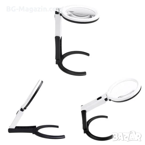 Голяма увеличителна ръчна и настола лупа с лед осветление лампа стъклена за четене шиене бродиране, снимка 3 - Други инструменти - 50921099