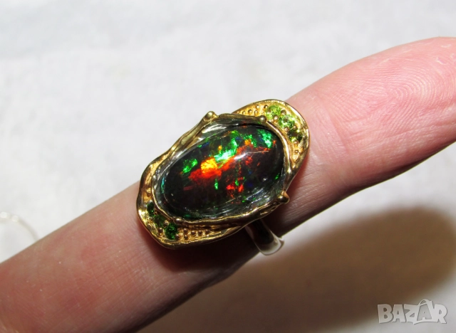 925 сребърен пръстен с огнен опал 18x11мм, подходящ за подарък , снимка 2 - Пръстени - 51719400