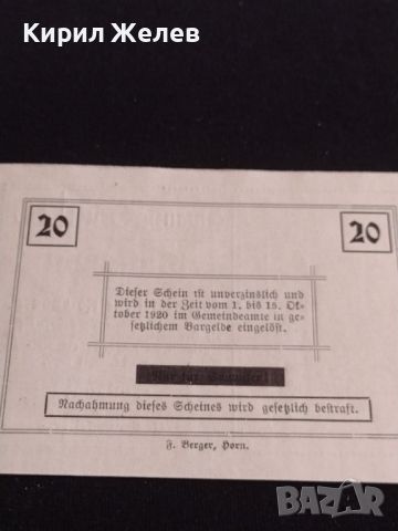 Банкнота НОТГЕЛД 20 хелер 1920г. Австрия перфектно състояние за КОЛЕКЦИОНЕРИ 44663, снимка 8 - Нумизматика и бонистика - 45234173