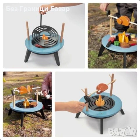 Нова Дървена барбекю играчка 45 части грил месо зеленчуци ролеви игри, снимка 3 - Образователни игри - 53531009